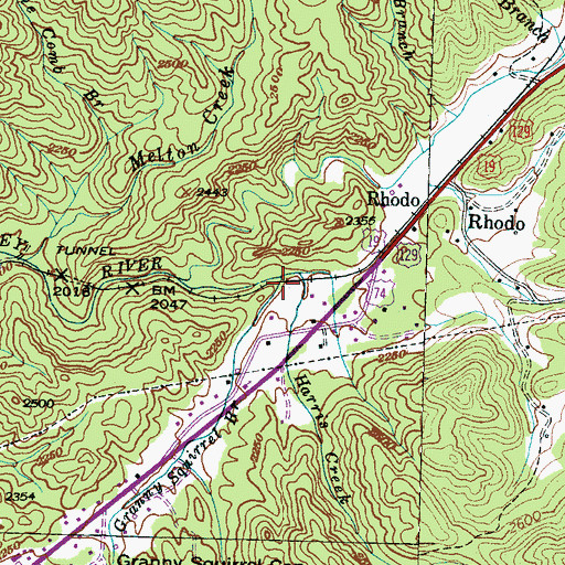 Topographic Map of Granny Squirrel Branch, NC