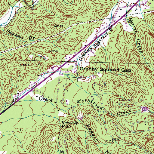 Topographic Map of Granny Squirrel Gap, NC