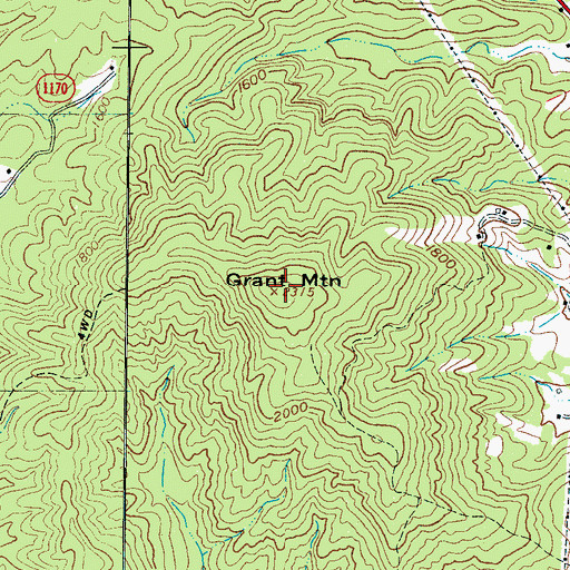 Topographic Map of Grant Mountain, NC
