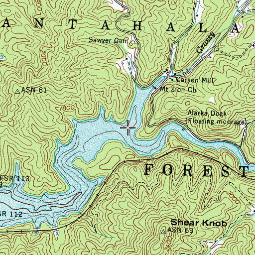 Topographic Map of Grassy Branch, NC
