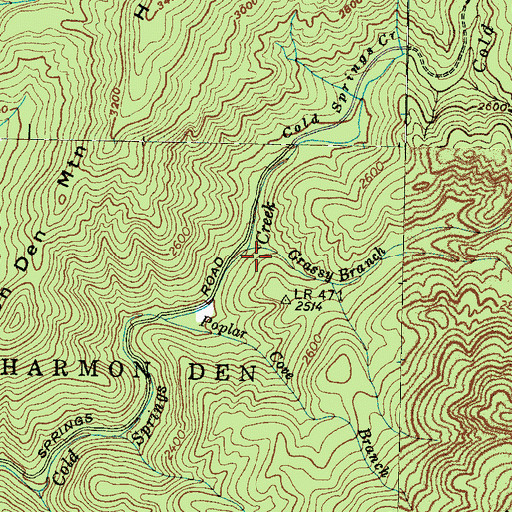 Topographic Map of Grassy Branch, NC