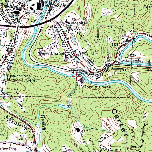 Topographic Map of Grassy Creek, NC