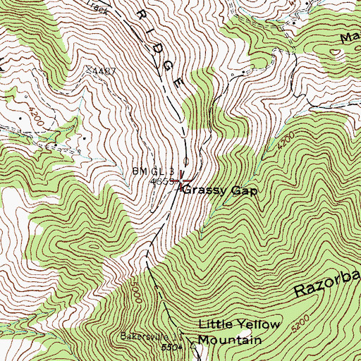 Topographic Map of Grassy Gap, NC