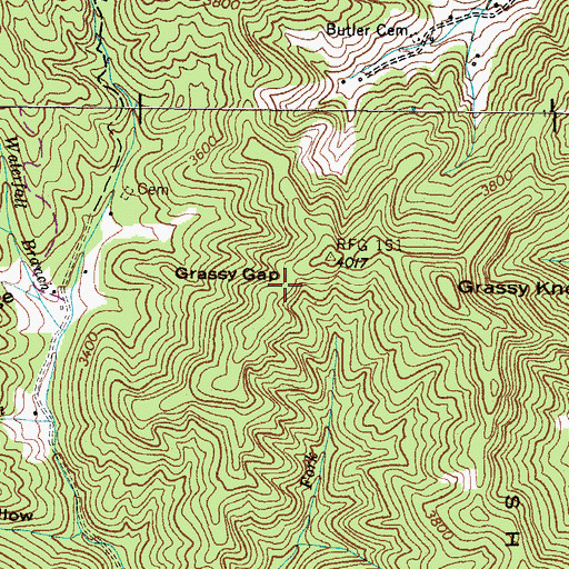 Topographic Map of Grassy Gap, NC