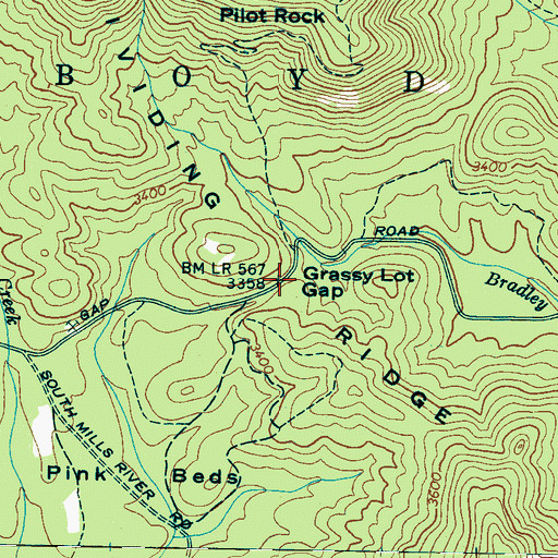 Topographic Map of Grassy Lot Gap, NC