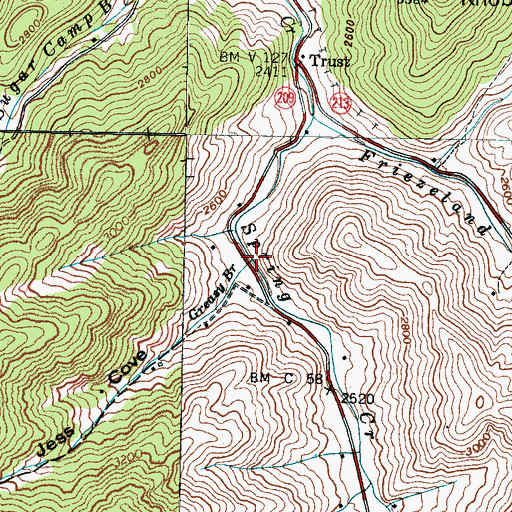 Topographic Map of Greasy Branch, NC