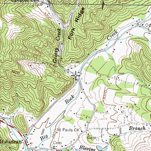 Topographic Map of Greasy Creek, NC