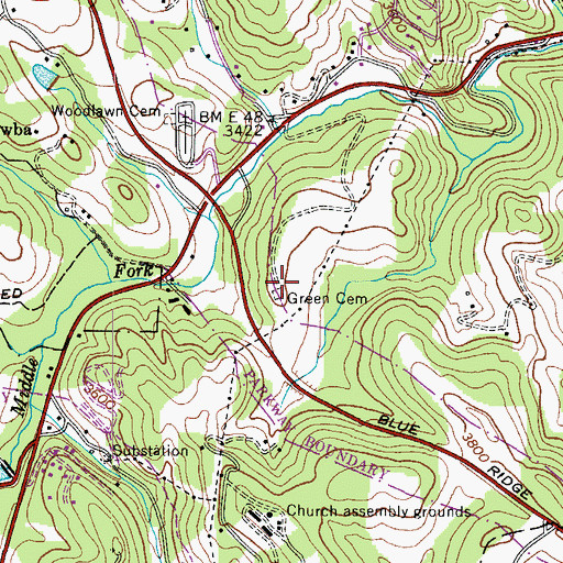 Topographic Map of Green Cemetery, NC