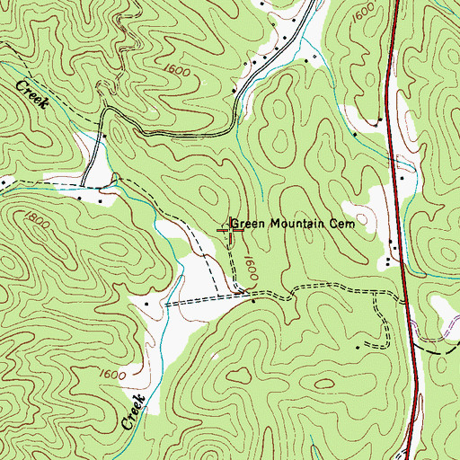 Topographic Map of Green Mountain Cemetery, NC
