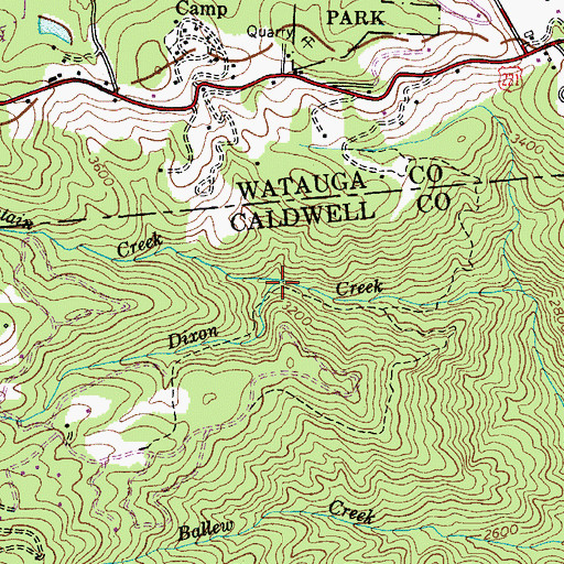 Topographic Map of Green Mountain Creek, NC