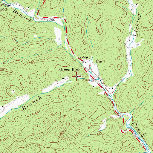 Topographic Map of Green Rock Church, NC