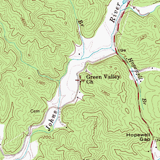 Topographic Map of Green Valley Church, NC