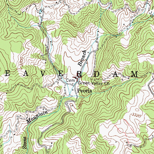 Topographic Map of Green Valley Baptist Church, NC