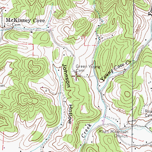 Topographic Map of Green Young Cemetery, NC
