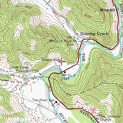Topographic Map of Greene Cemetery, NC