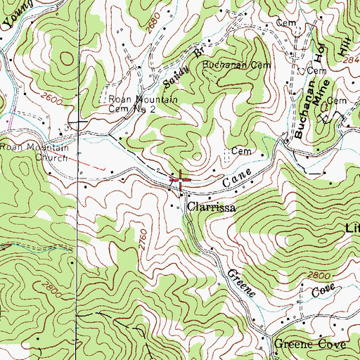 Topographic Map of Greene Cove Creek, NC