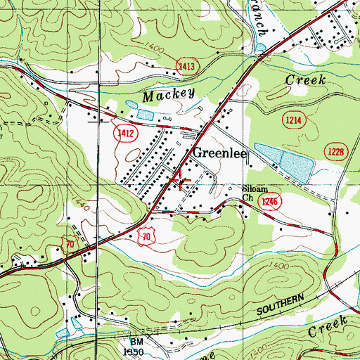 Topographic Map of Greenlee Church, NC