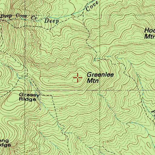 Topographic Map of Greenlee Mountain, NC