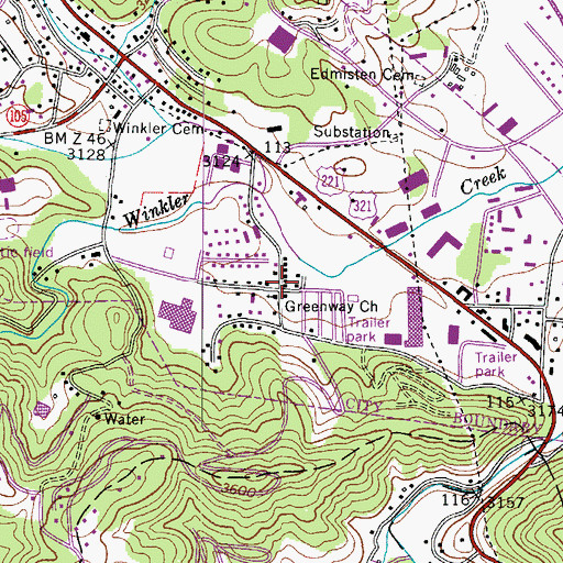Topographic Map of Greenway Baptist Church, NC
