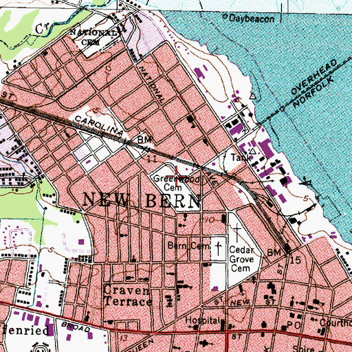 Topographic Map of Greenwood Cemetery, NC