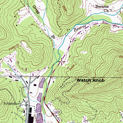 Topographic Map of Gregg Branch, NC