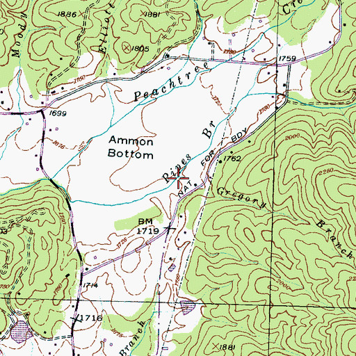 Topographic Map of Gregory Branch, NC