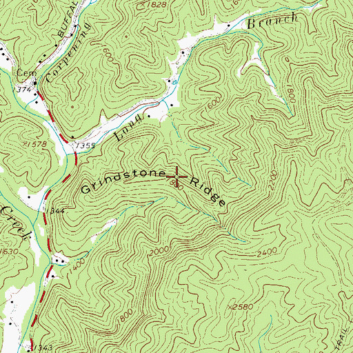 Topographic Map of Grindstone Ridge, NC
