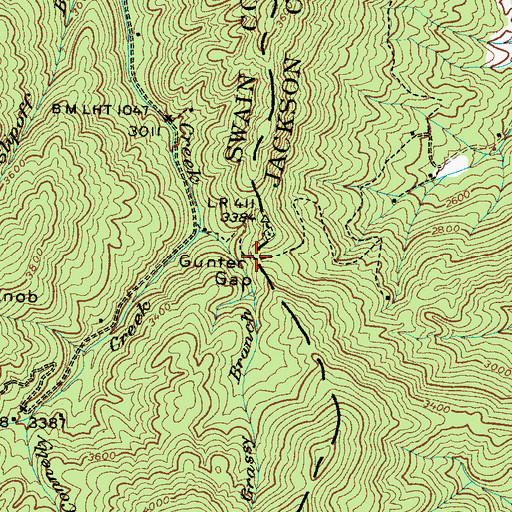 Topographic Map of Gunter Gap, NC