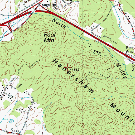 Topographic Map of Habersham Mountains, NC