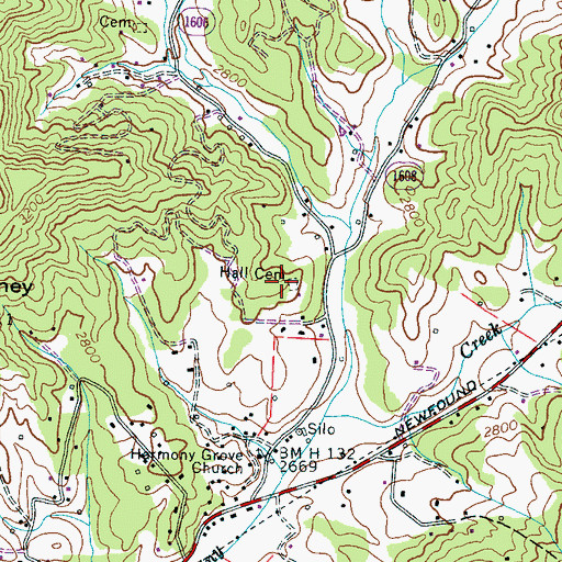 Topographic Map of Hall Cemetery, NC