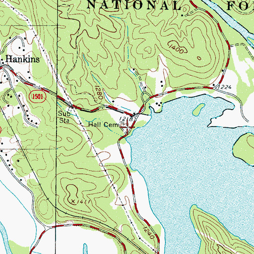 Topographic Map of Hall Cemetery, NC