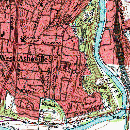 Topographic Map of Hall Fletcher School, NC