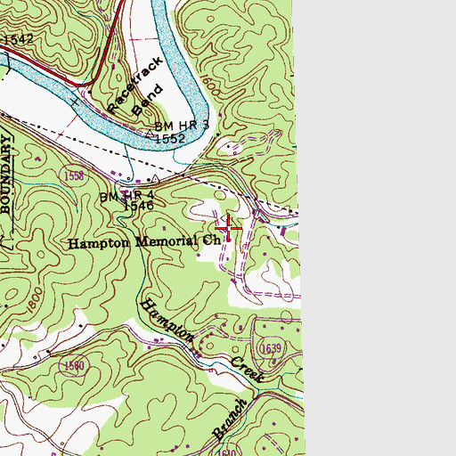 Topographic Map of Hampton Memorial Church, NC