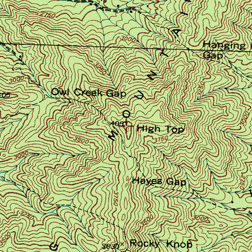 Topographic Map of Hanging Dog Mountain, NC