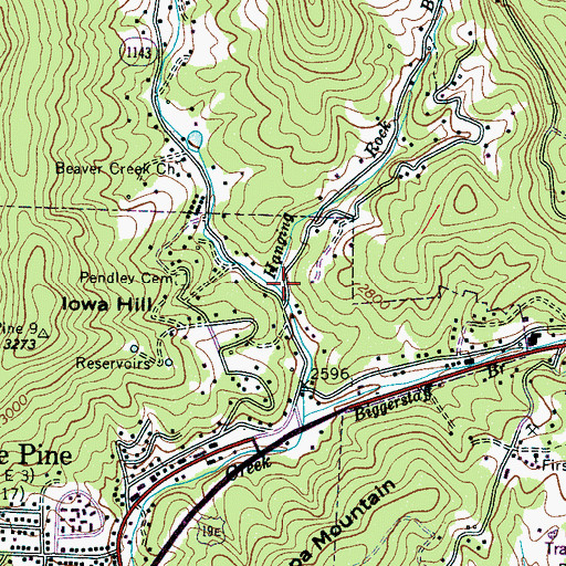 Topographic Map of Hanging Rock Branch, NC