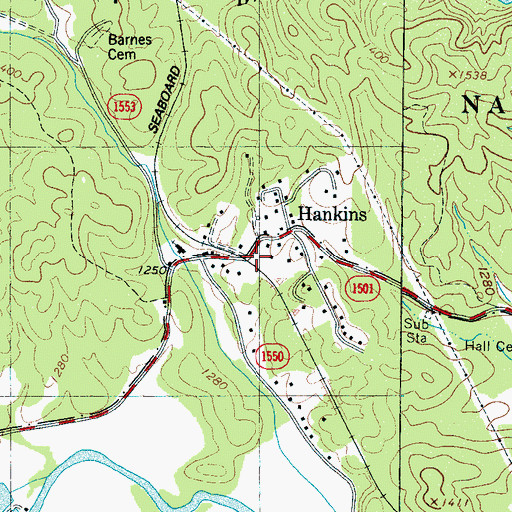 Topographic Map of Hankins, NC