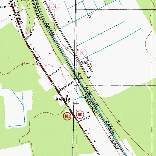 Topographic Map of Harlowe Canal, NC