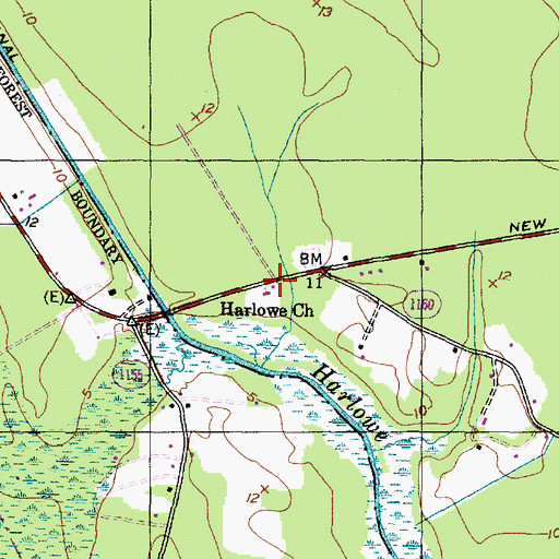 Topographic Map of Harlowe Church, NC