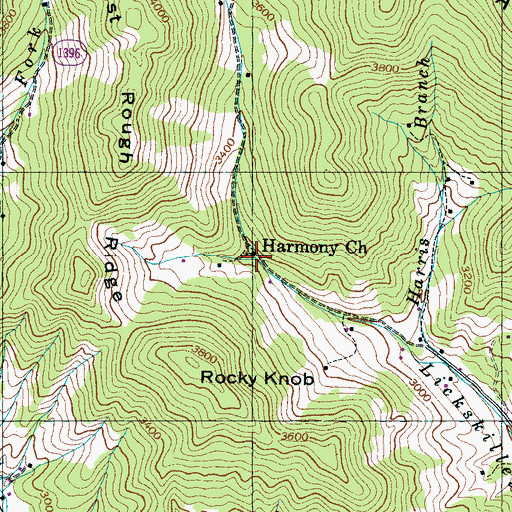 Topographic Map of Harmony Church, NC