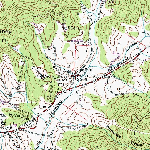 Topographic Map of Harmony Grove Church, NC