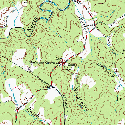 Topographic Map of Harmony Grove Church, NC