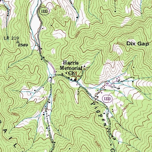 Topographic Map of Harris Memorial Church, NC