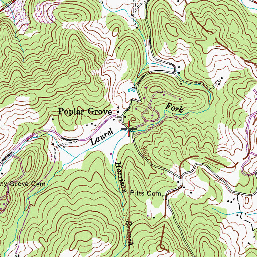 Topographic Map of Harrison Branch, NC