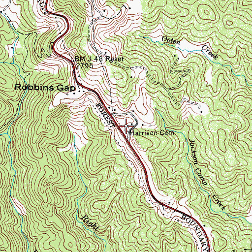 Topographic Map of Harrison Cemetery, NC