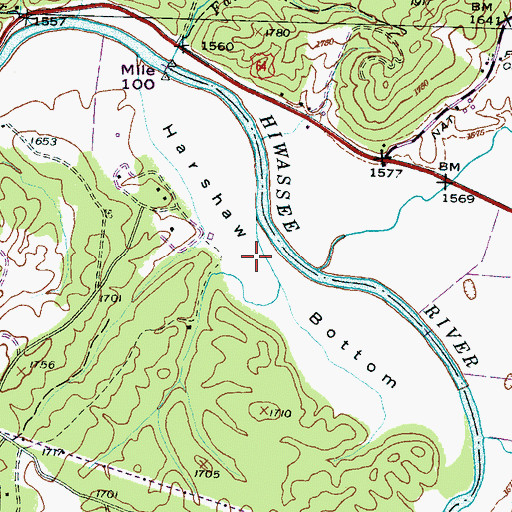 Topographic Map of Harshaw Bottom, NC
