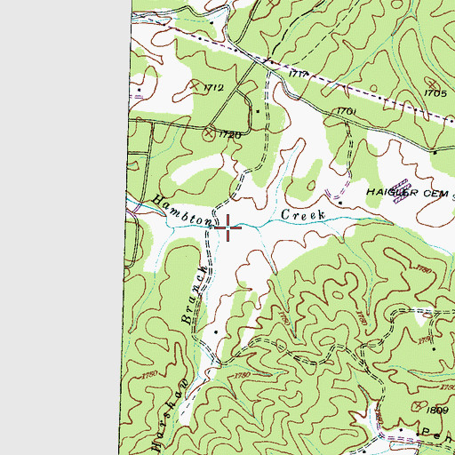 Topographic Map of Harshaw Branch, NC