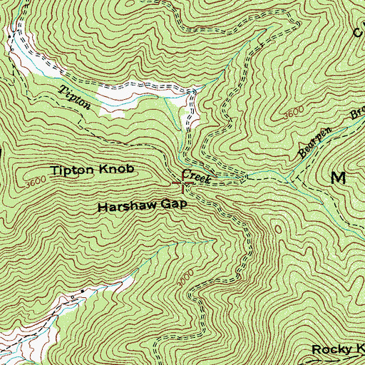 Topographic Map of Harshaw Gap, NC