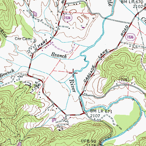 Topographic Map of Hart Branch, NC