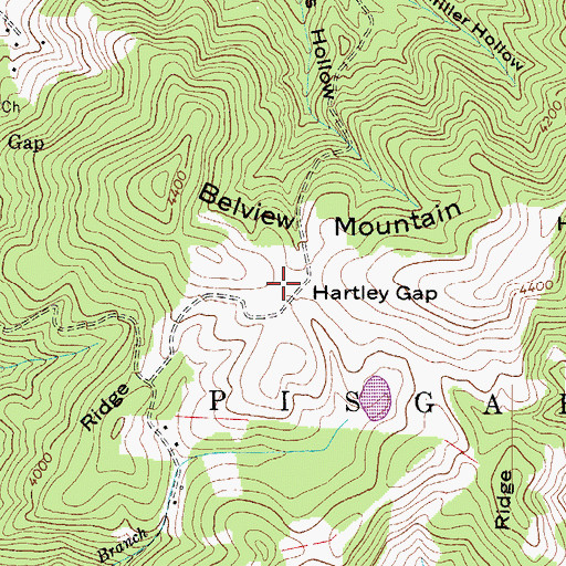 Topographic Map of Hartley Gap, NC