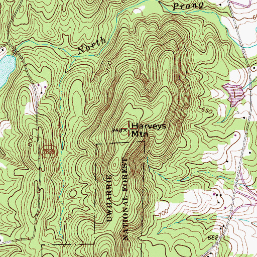 Topographic Map of Harveys Mountain, NC
